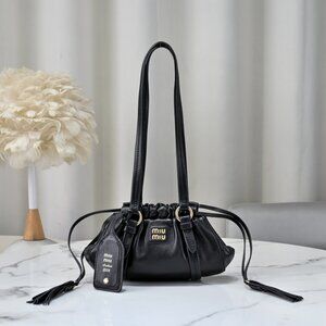 Miu Miu Black Leather Shoulder Bag with Gold Accents